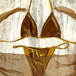 Gold Bikini Set w/ Net Cover Up